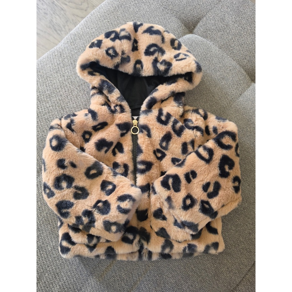 NWT Liv & Lottie Baby Faux Fur Leopard Hooded Jacket 12M